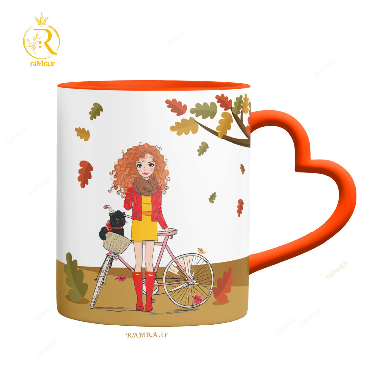 تصویر ماگ دختر آذر ماهی دسته قلبی کد 9033