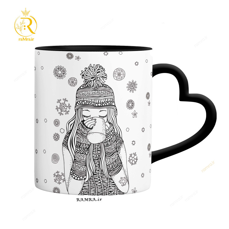 تصویر ماگ مدل دختر دی ماهی دسته قلبی کد 9037