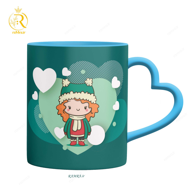 تصویر ماگ دختر اسفند ماهی دسته قلبی کد 9041