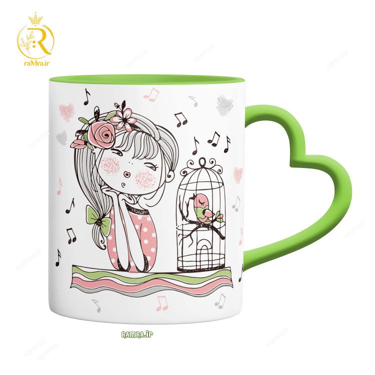 تصویر ماگ مدل دختر فروردین ماهی دسته قلبی کد 9049