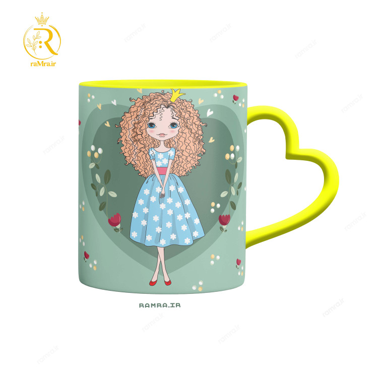 تصویر ماگ مدل دختر تیر ماهی دسته قلبی کد 9068