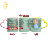 تصویر ماگ مدل دختر تیر ماهی دسته قلبی کد 9068