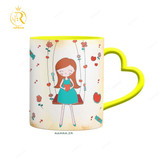 تصویر ماگ مدل دختر تیر ماهی دسته قلبی کد 9069