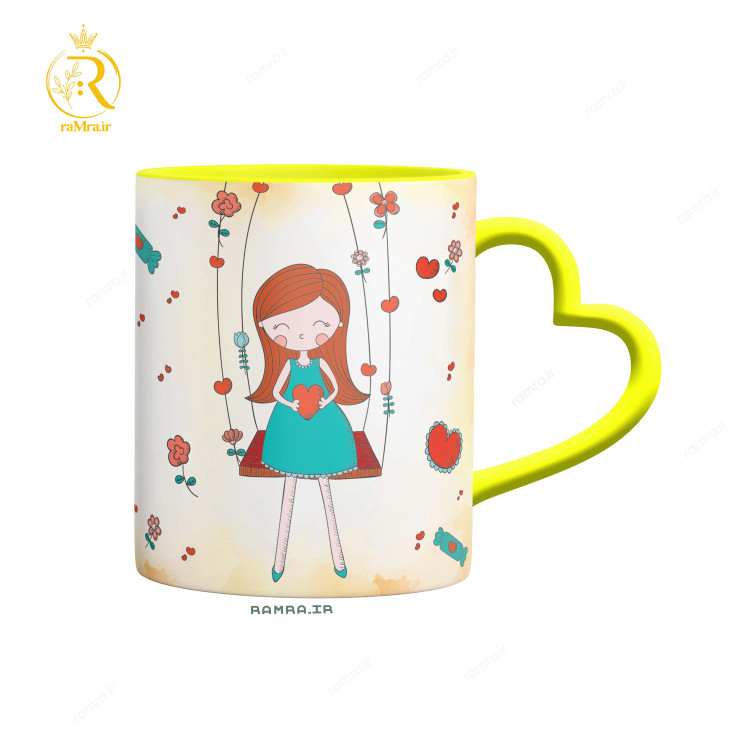 تصویر ماگ مدل دختر تیر ماهی دسته قلبی کد 9069