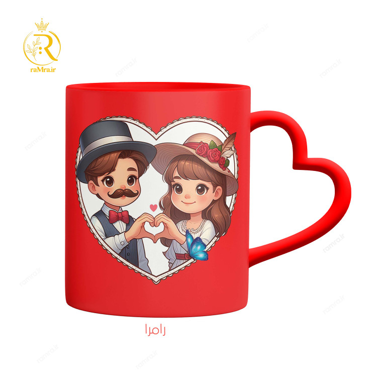 تصویر ماگ مدل زوج عاشق دسته قلبی کد 9090