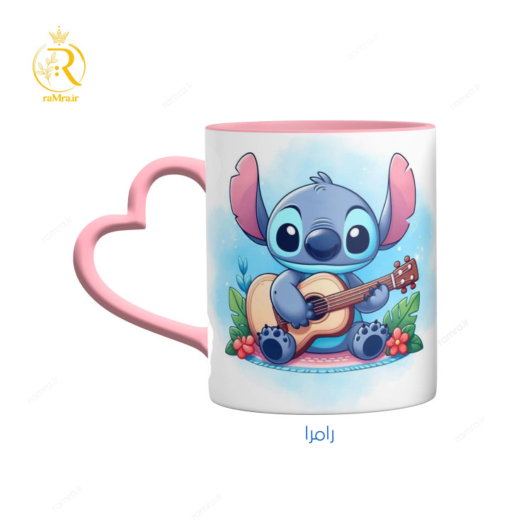 تصویر ماگ طرح استیج Stitch دسته قلبی کد 9106