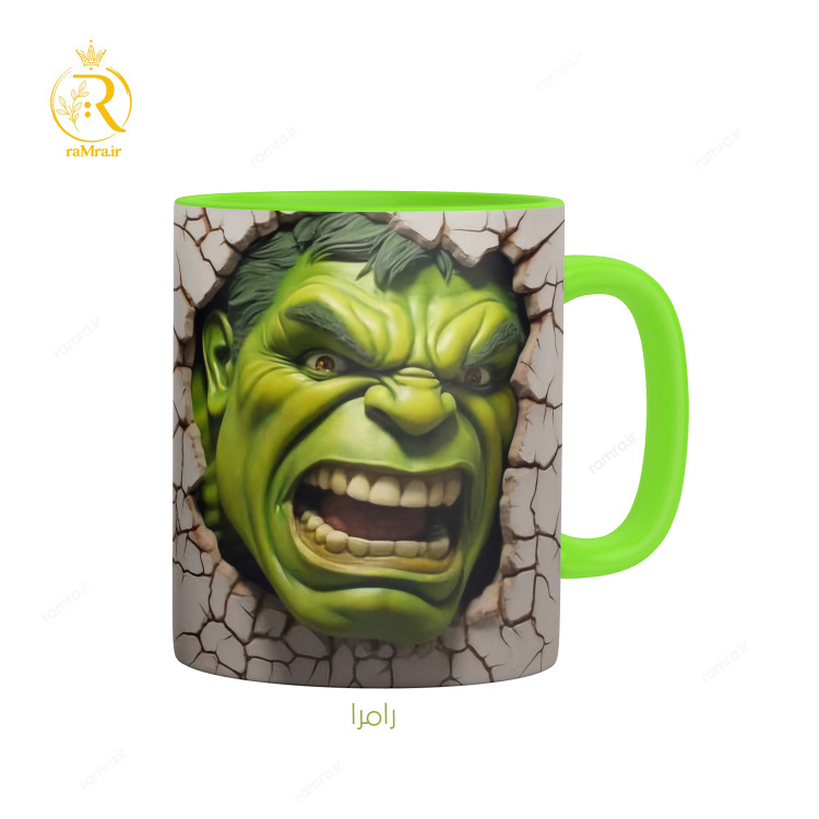 تصویر ماگ مدل هالک دسته رنگی کد 9108