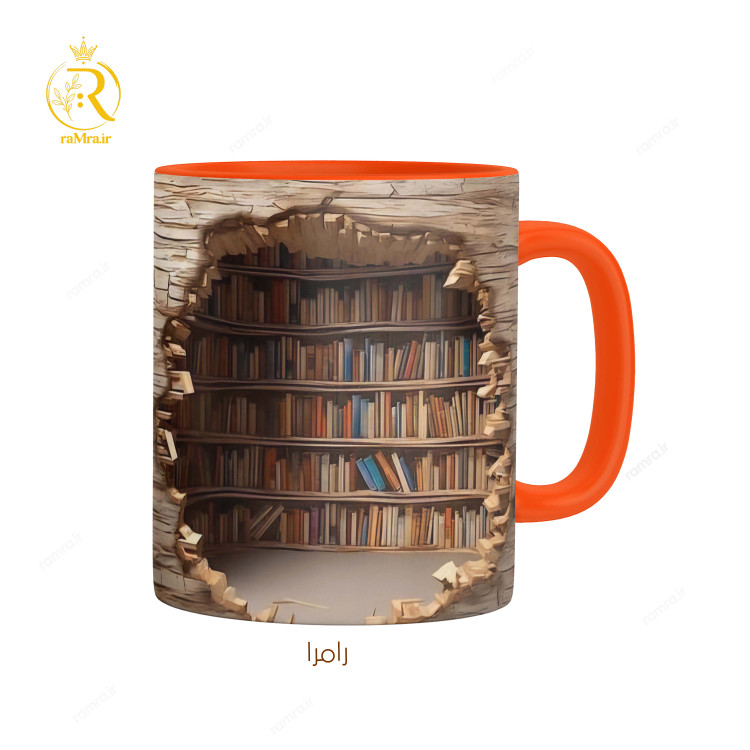 تصویر ماگ مدل کتابخانه دسته رنگی کد 9113