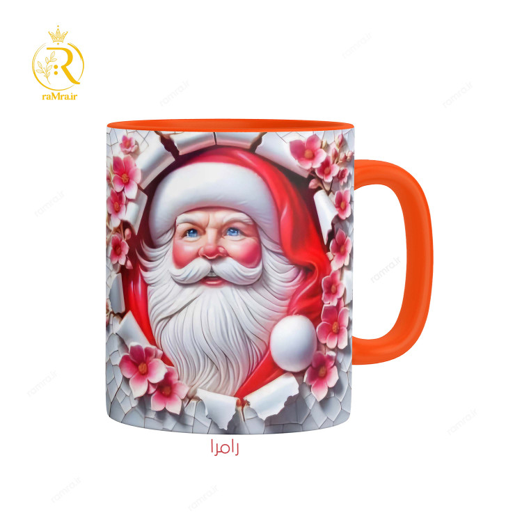 تصویر ماگ مدل بابانوئل دسته رنگی کد 9134