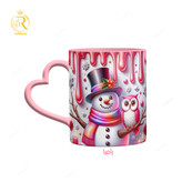 تصویر ماگ طرح آدم برفی دسته قلبی کد 9135