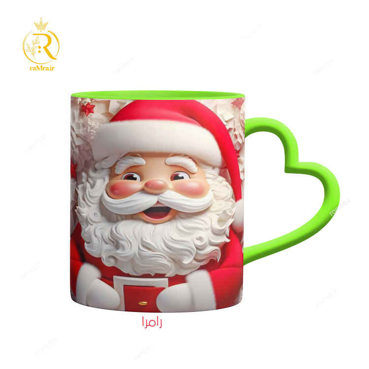 تصویر ماگ مدل بابانوئل دسته قلبی کد 9137