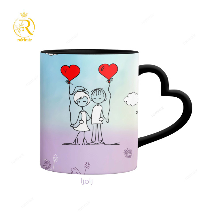 تصویر ماگ طرح عاشقانه دسته قلبی رنگی کد 9161