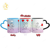 تصویر ماگ طرح عاشقانه دسته قلبی رنگی کد 9161