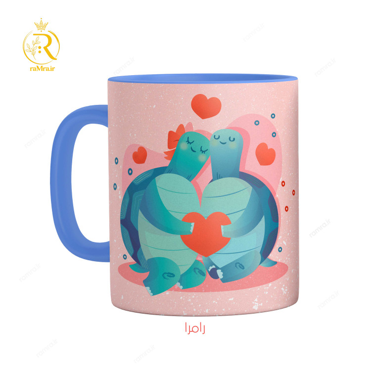 تصویر ماگ لاکپشت با شعر عاشقانه دسته رنگی کد 9162