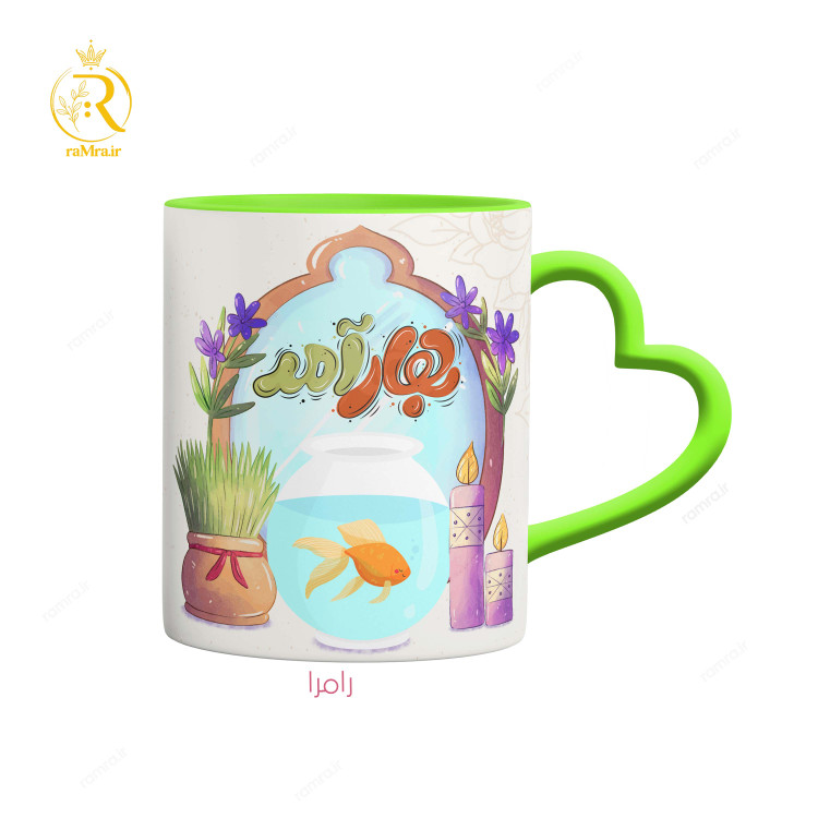 تصویر ماگ مدل بهار آمد دسته قلبی کد 9168