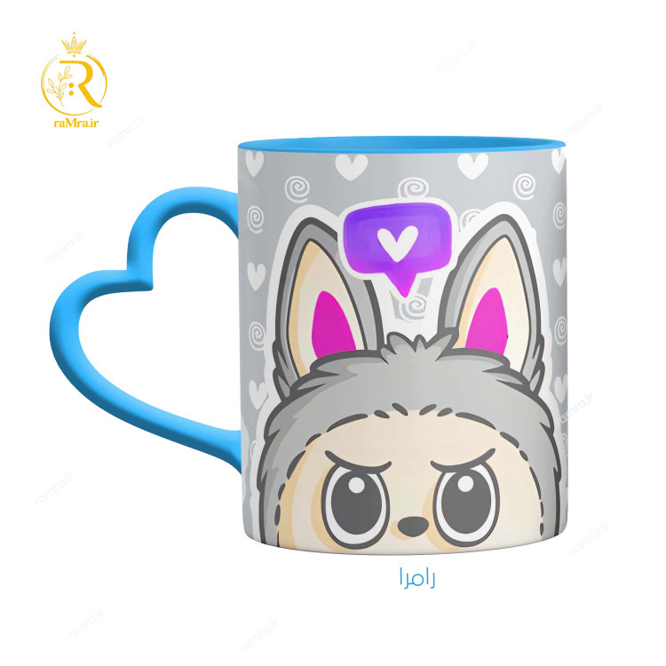 تصویر ماگ لبوبو LABUBU دسته قلبی کد 9180