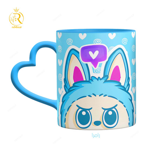 تصویر ماگ لبوبو LABUBU دسته قلبی کد 9207