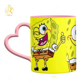 تصویر ماگ باب اسفنجی دسته قلبی کد 9208