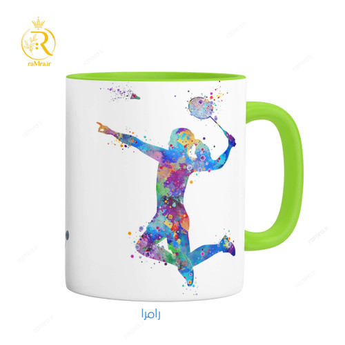 تصویر ماگ دختر بدمینتون پلیر دسته رنگی کد 9216