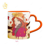 تصویر ماگ دختر پاییزی دسته قلبی کد 9238