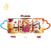 تصویر ماگ دختر پاییزی دسته قلبی کد 9238