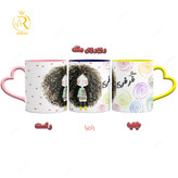 تصویر ماگ دختر موفرفری دسته قلبی کد 9272